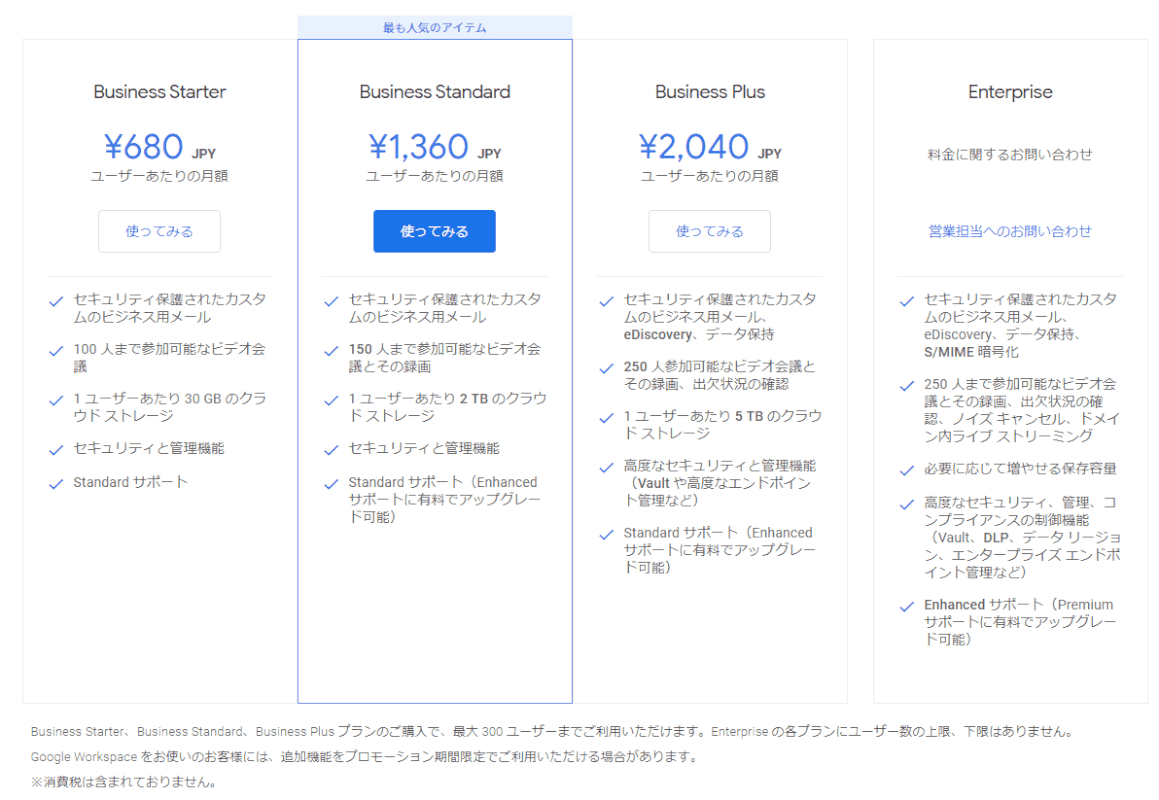 Google Workspace代金