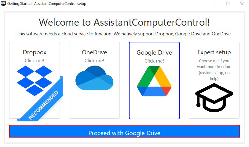 Proceed with Google Driveボタンをクリック