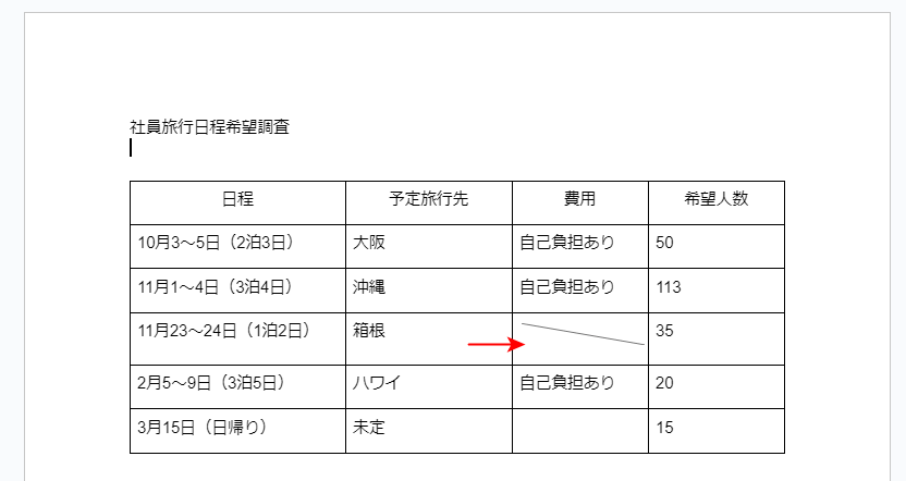 挿入した斜線の表示