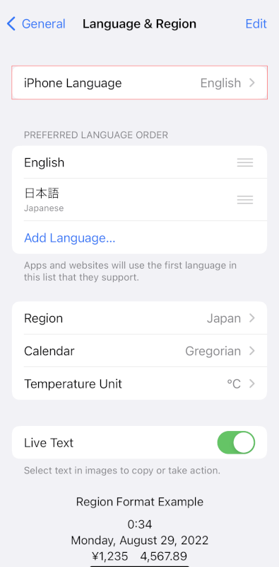 iphone Language