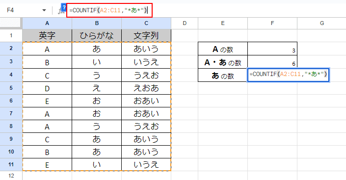 「, "*あ*") 」と入力