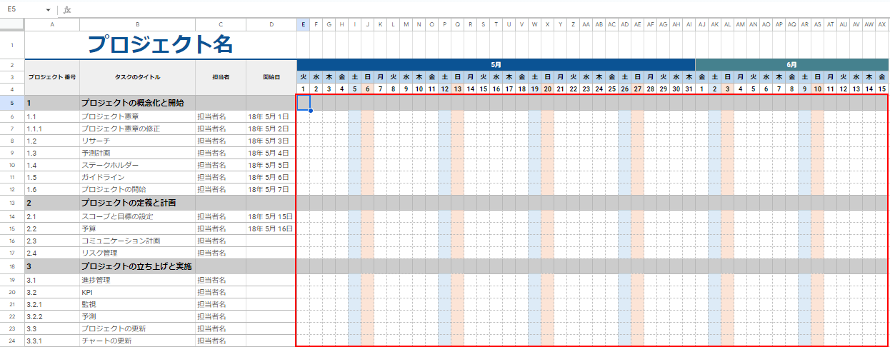 タスクに応じて日付の列を好みのデザインに編集