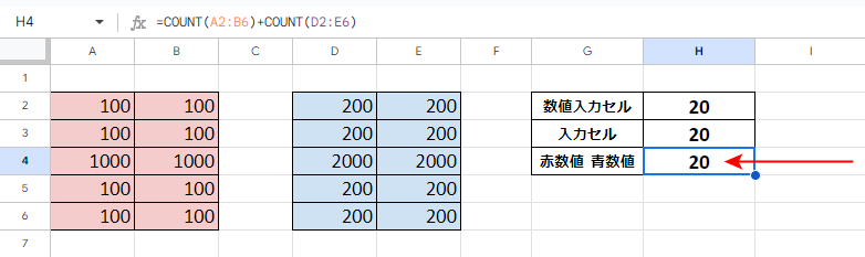 離れた複数のセルで数値の数をカウントできる