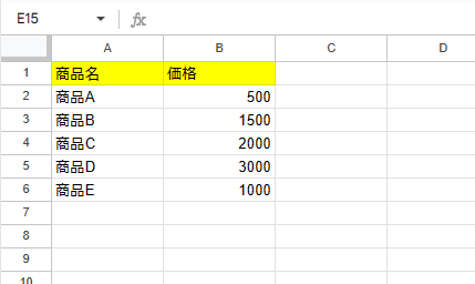 商品情報データ（シート2）を作成する