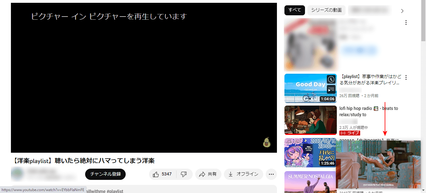 右下の小窓に動画部分だけが表示された