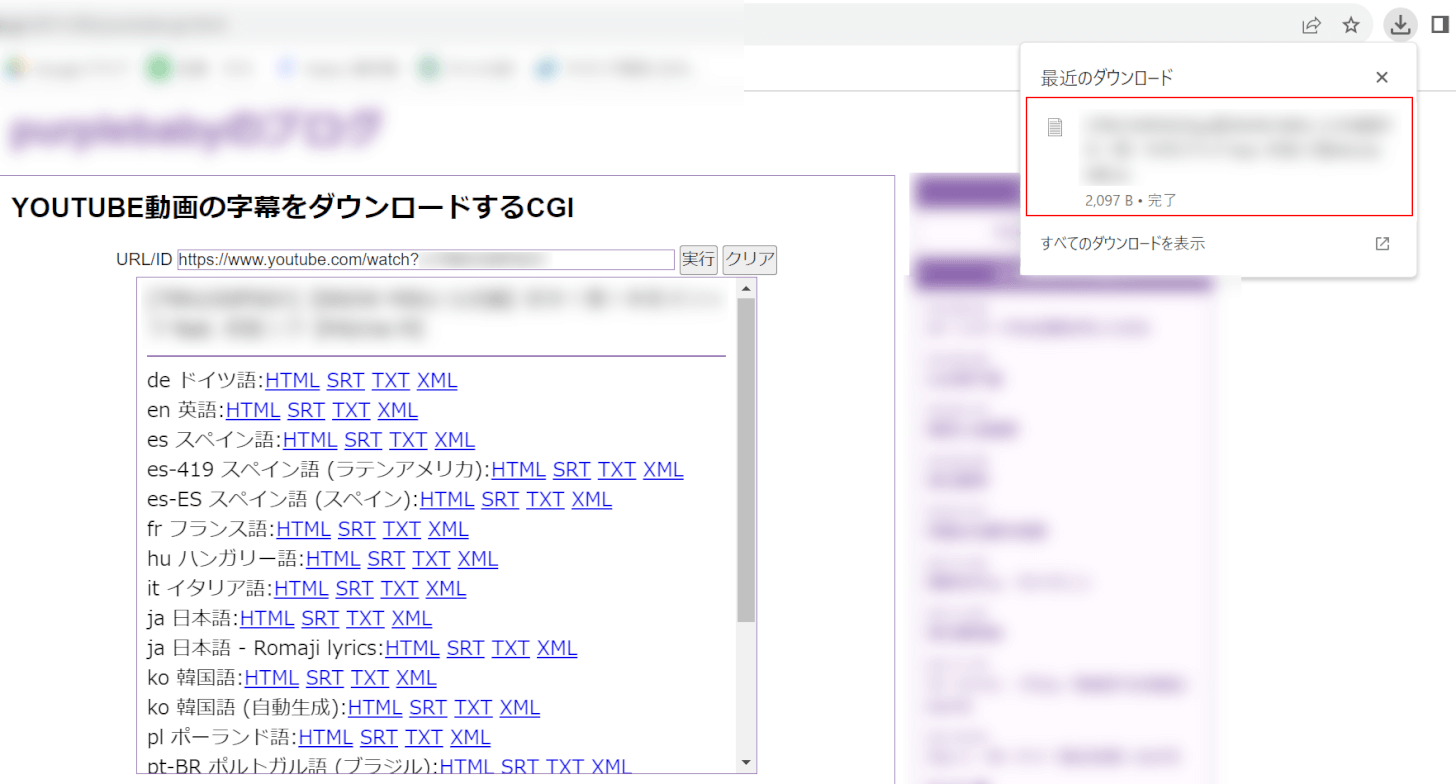 字幕のみをダウンロードできた